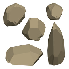 Polygonal stone set. Isolated on white background. Isometric view.