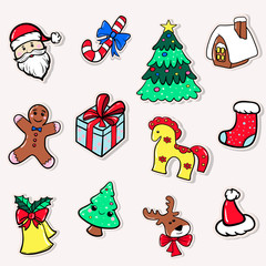 set of christmas stickers vector