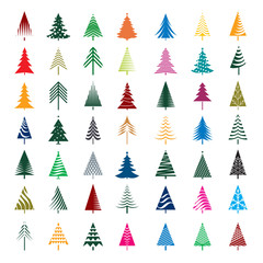 Set of Color Christmas Trees. Vector Illustrations.