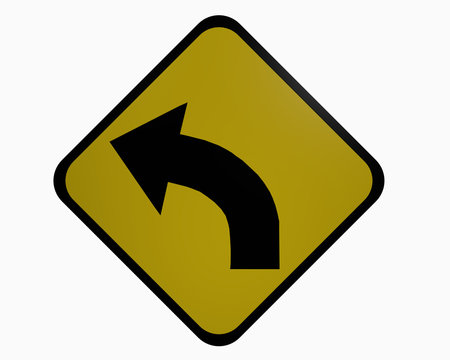 Verkehrszeichen USA: Kurve links, auf weiß isoliert, 3d rendering