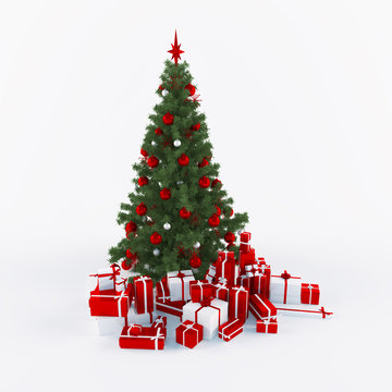 Christmtas tree with gifts isolated on white bacground