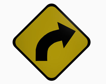 Verkehrszeichen USA: Kurve rechts, auf weiß isoliert, 3d rendering