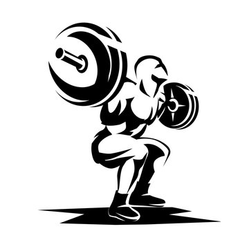 athlete with barbell silhouette, weight lifting logo or emblem template