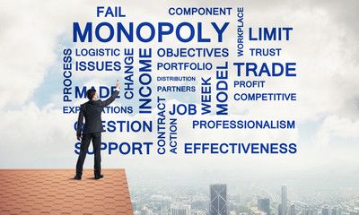 Young businessman standing on house roof and writing leadership 