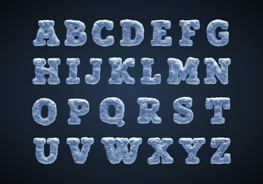 Blue snowy alphabet, serif type.