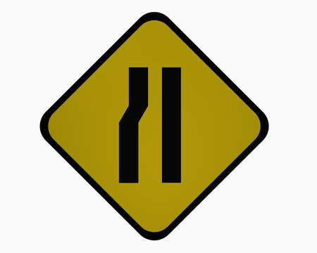 Verkehrszeichen USA: Einseitig links verengte Fahrbahn, auf weiß isoliert, 3d rendering