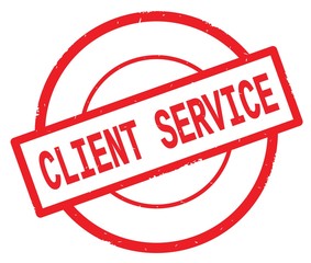 CLIENT SERVICE text, written on red simple circle stamp.