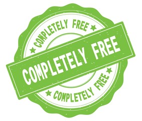 COMPLETELY FREE text, written on green round badge.