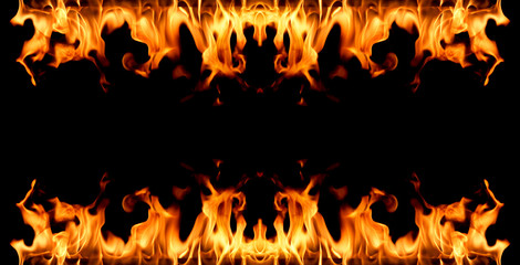 Fire flames on black background.