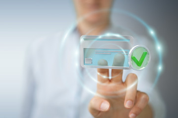 Businesswoman using credit card to pay online 3D rendering