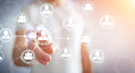 Businessman using social network connection 3D rendering