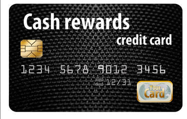 A cash rewards credit card is isolated on a white background. For every dollar you spend you get a percentage back, typically .5 to 1.5%.