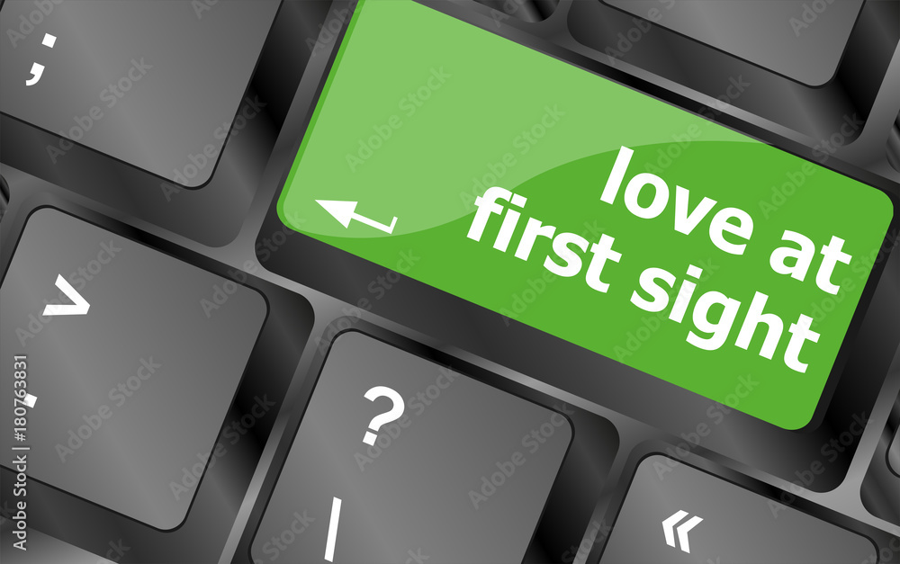 Poster love at first sight, keyboard with computer key button