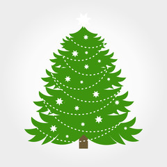 Green Christmas tree with white ornaments