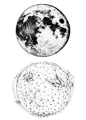 planets in solar system. moon and the sun. astronomical galaxy space. engraved hand drawn in old sketch, vintage style for label.