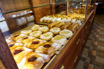 pastries on display at the bakery