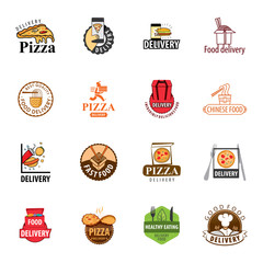Naklejka premium Vector set food delivery, icons, logo and illustrations