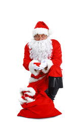 Santa Claus with Christmas Gift, isolated on white background