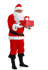 Santa Claus with Christmas Gift, isolated on white background