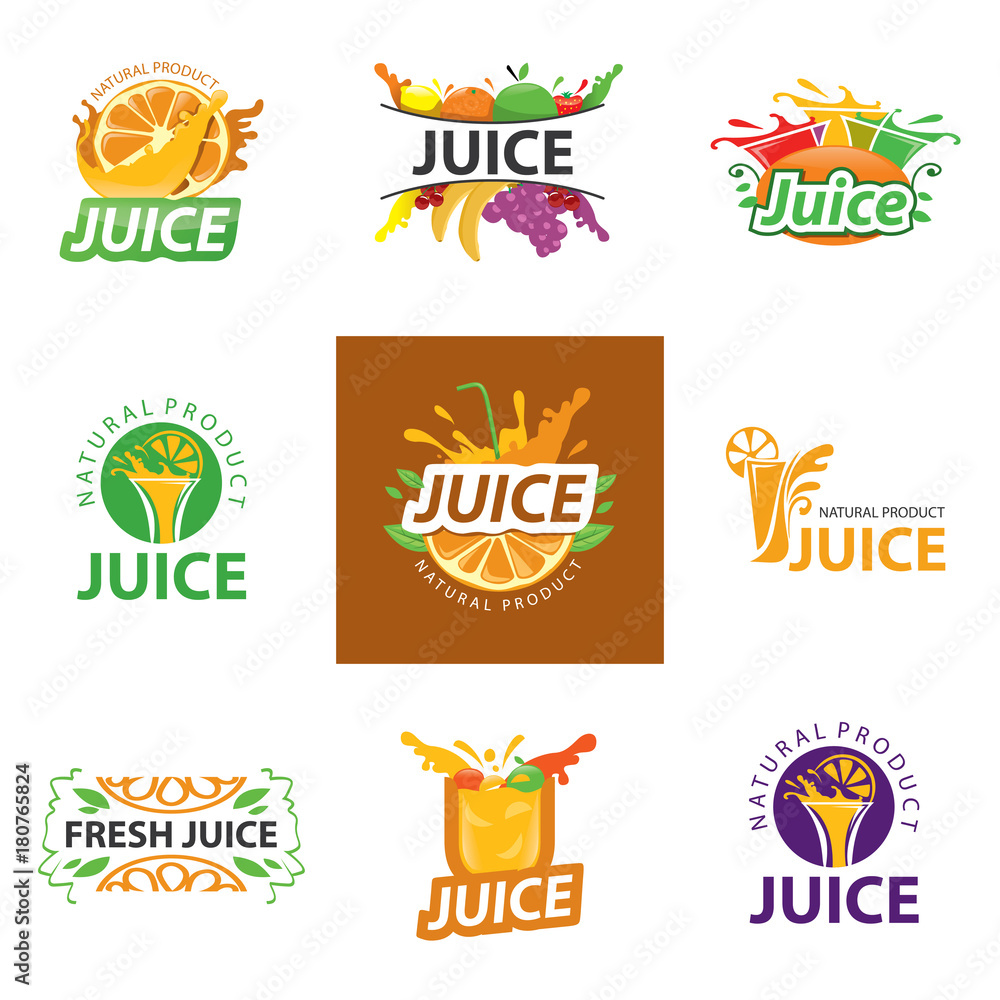 Sticker set vector logo fresh juice, natural product, coctel