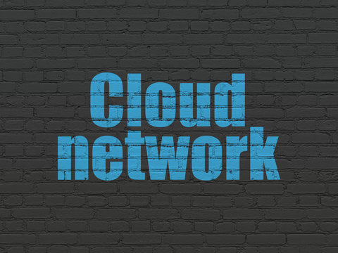 Cloud technology concept: Painted blue text Cloud Network on Black Brick wall background