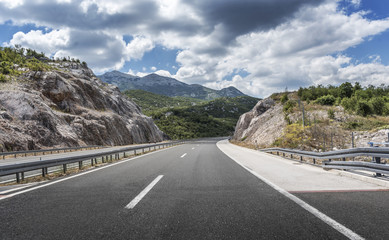 High-speed country road among the mountains.