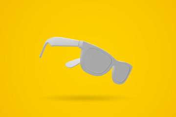 White sunglasses on a bright yellow background. Summertime background. 3D rendering