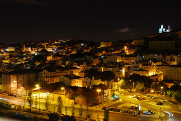 Scenic aerial view of Lisbon panorama by night