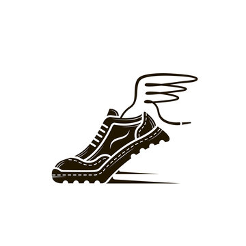speeding running sport shoe icon with wings
