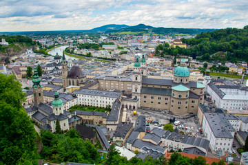 Fototapeta na wymiar Salzburg panorama overlooking the city center and the river Salzach, Austria