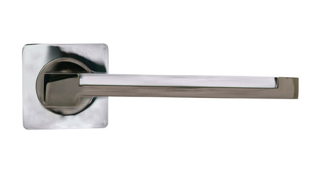 Door handle of silver on a white background front view