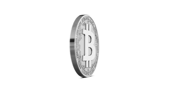 Silver Bitcoin Cash spinning clockwise in perfect loop isolated on white background. 4K video. 3D rendering. 