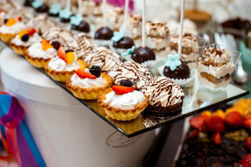 Delicious wedding reception candy bar dessert table