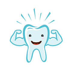Happy healthy tooth. Dental clinic, dentistry concept. Cartoon vector illustration