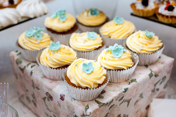 Delicious wedding reception candy bar dessert table