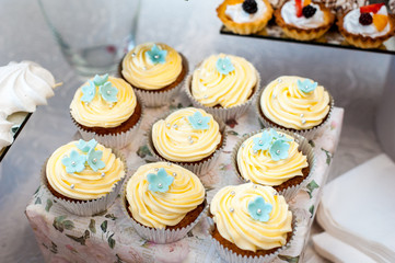 Delicious wedding reception candy bar dessert table