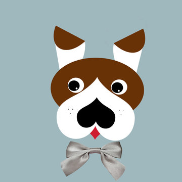 Cute dog portrait with ribbon bow - digital generated illustration