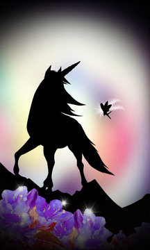 Unicorn and Fairy cartoon characters in the real world silhouette art photo manipulation