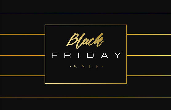 Black Friday Sale Gold Banner Luxury Background. Advertising Golden Poster Template For Black Friday. Vector Illustration