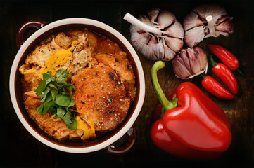 Garlic soup with eggs and bread, spain style cuisine