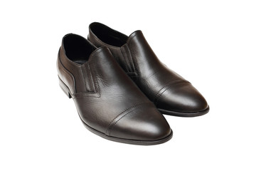 black men's leather shoes on white background