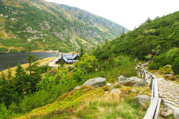 Trail to the turistic shelter in Karkonosze Mountains in Poland