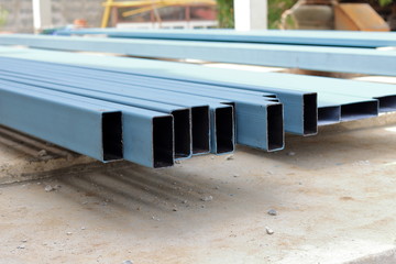 blue square pipe steel metal.