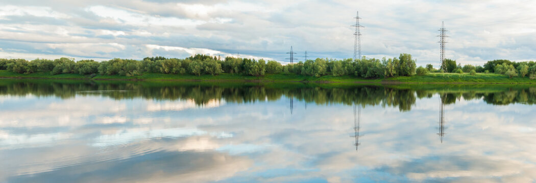 Panorama of the Langepas channel, the tributary of the Ob River.