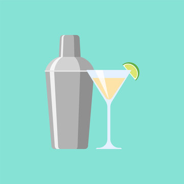 Shaker with cocktail. Illustration flat design style