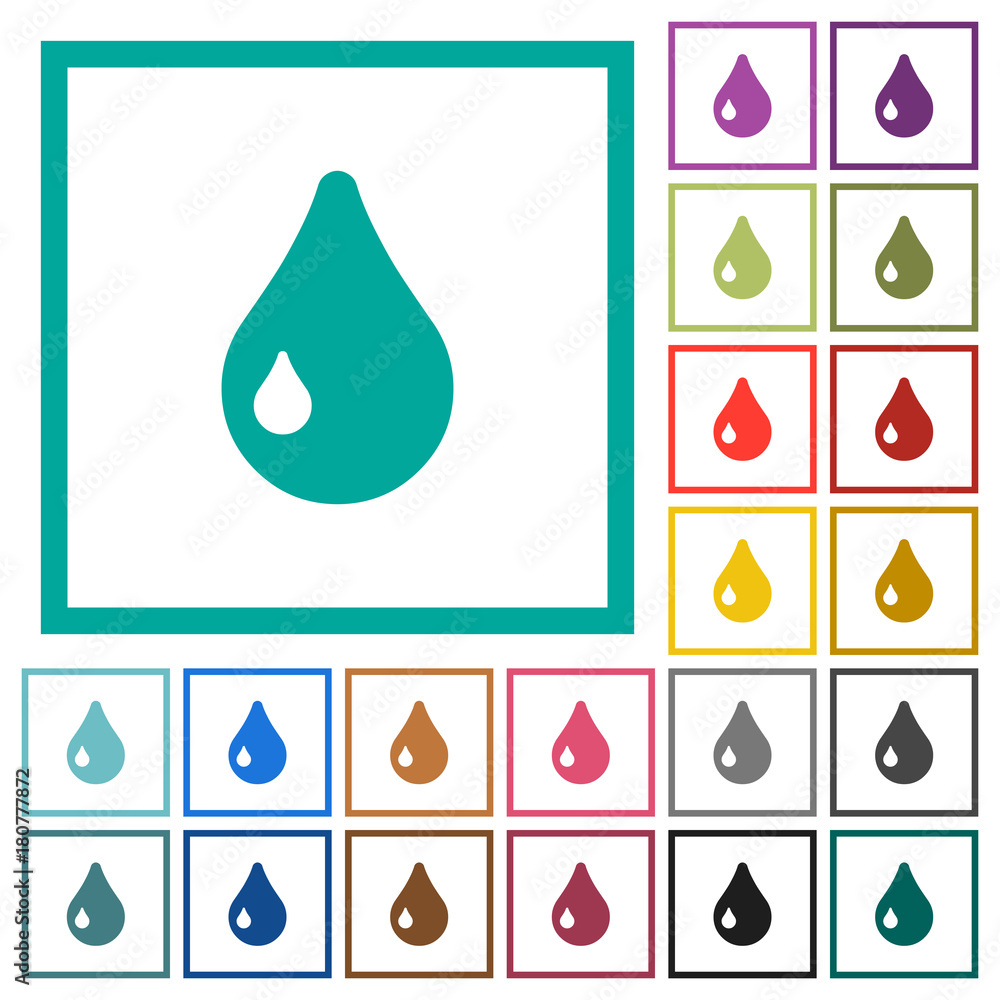 Poster drop flat color icons with quadrant frames