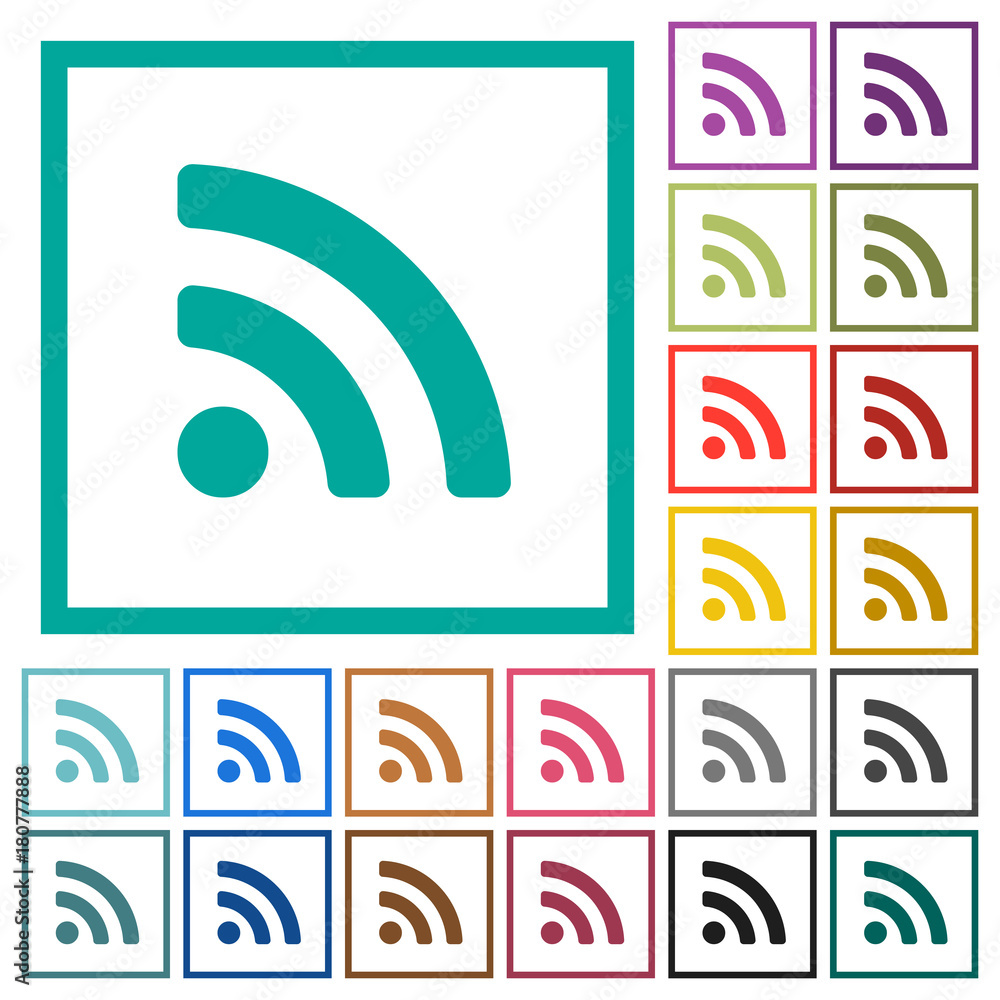 Poster radio signal flat color icons with quadrant frames