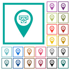 Bank ATM GPS map location flat color icons with quadrant frames