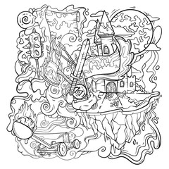Line art in the middle age, vector illustration isolated on white background, can be used for some coloring book