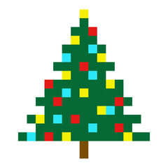 Christmas tree pixel art cartoon retro game style set